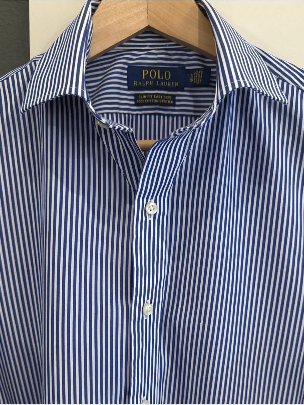 Polo by Ralph Lauren Blue & White Vertical Stripe Dress Shirt slim fit easy care